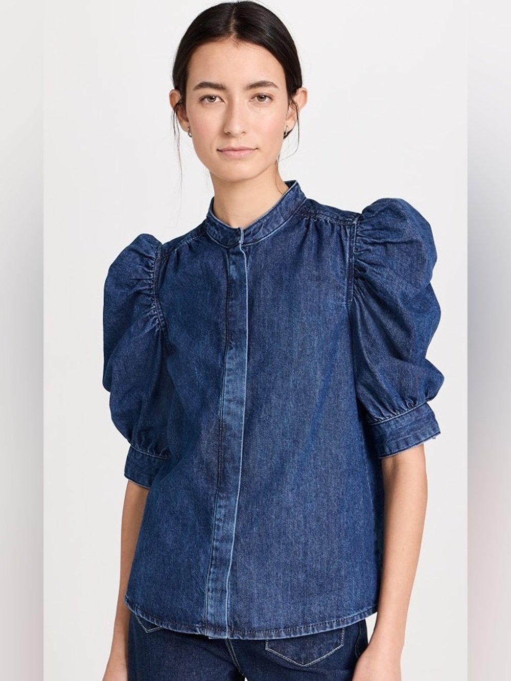 FRAME BUBBLE SLEEVE DENIM TOP